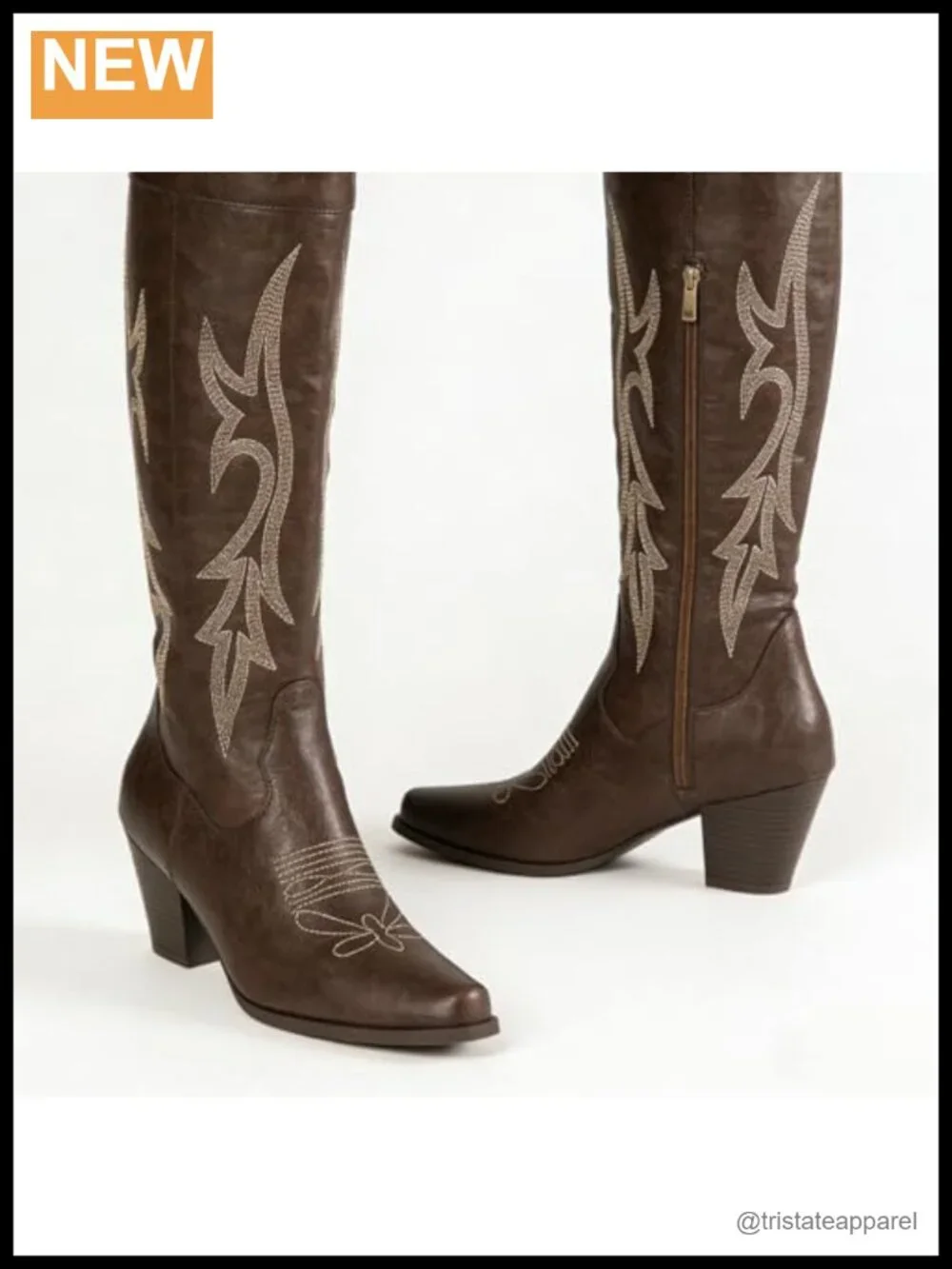 Women's Embroidered Faux Leather Over the Knee Cowboy Boots Snip Toe